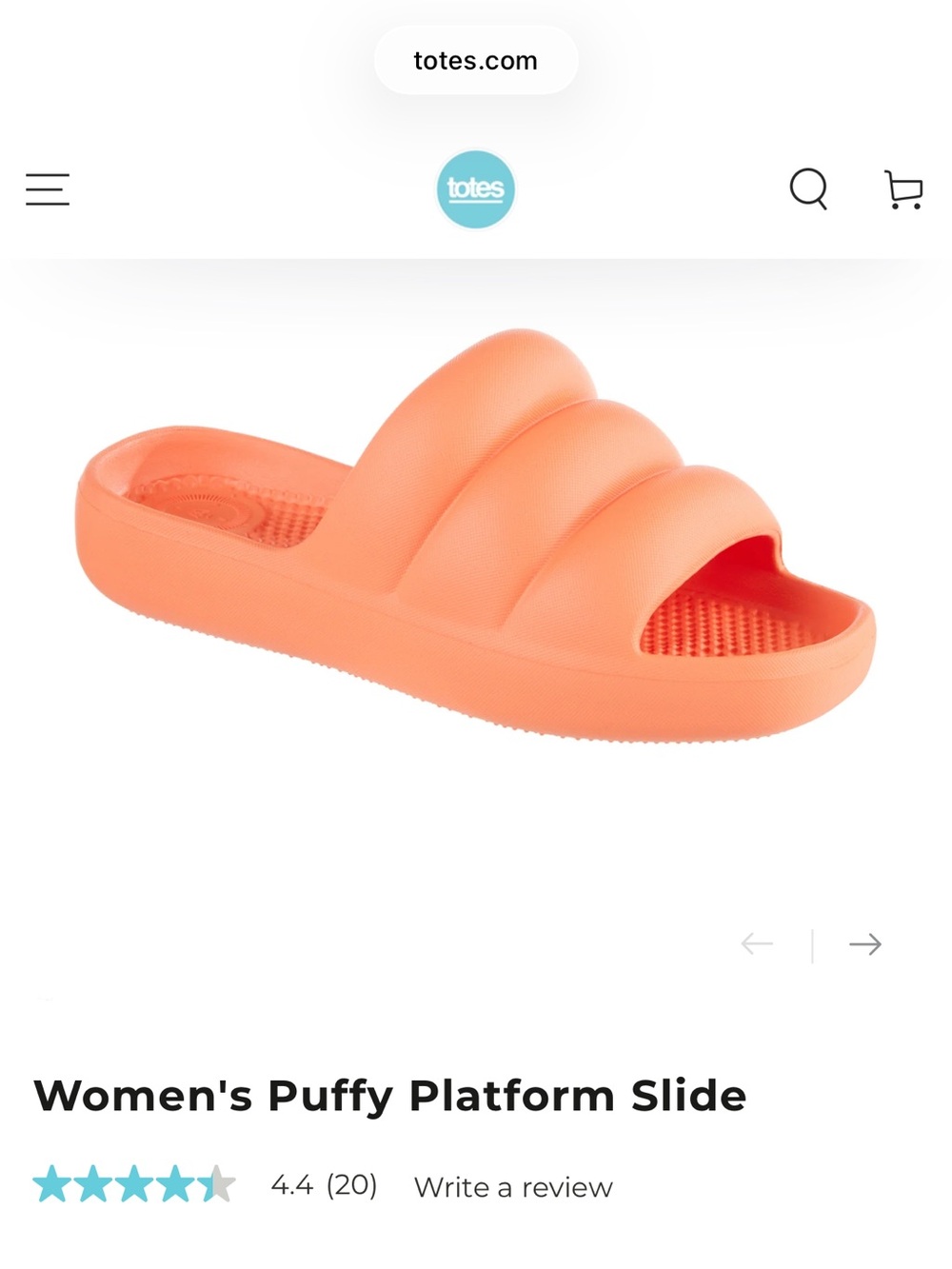 totes Puffy Platform Slide - Tigerlilly Orange